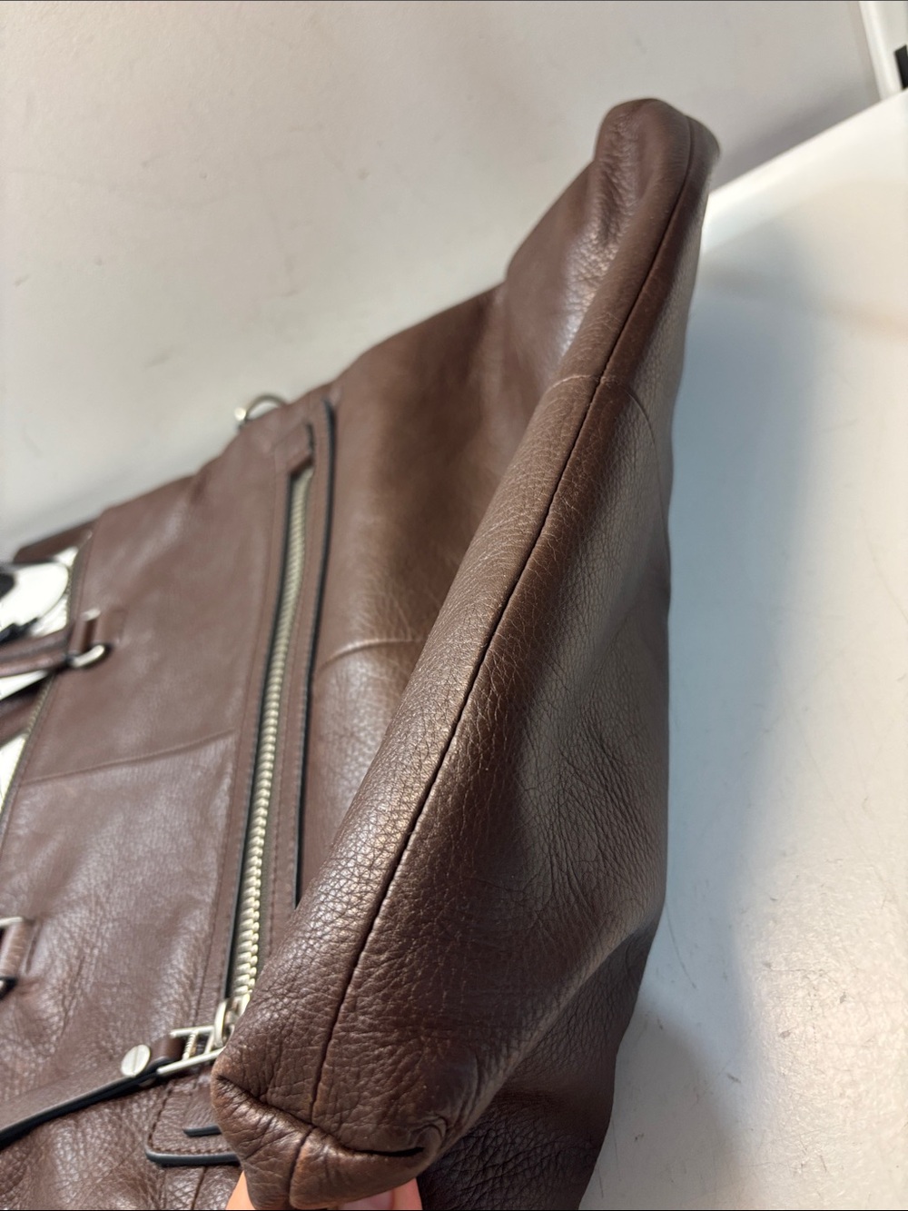 Fossil Dawson Fold-Over Genuine Leather Convertible Tote Crossbody Bag in Brown - Picture 8 of 12